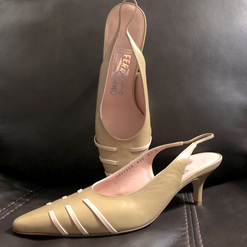 Salvatore Ferragamo Leather Slingback Kitten Heels